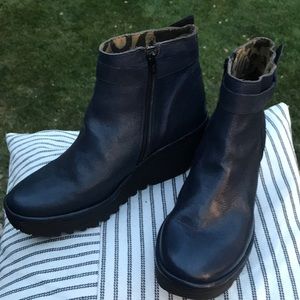 Fly London Leather Wedge Boots.